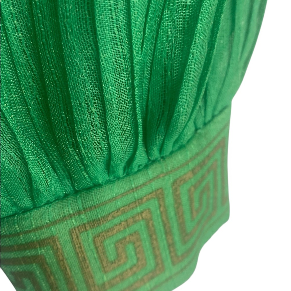Vintage Green Dress With Floral Design And Gold Greek Key Detailing. Fairy Core. - Picture 8 of 12